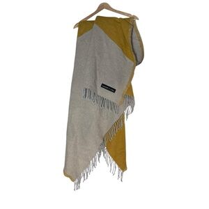 Sackcloth & Ashes Wool Blend Mustard Yellow Gray Desert Fringe Throw Blanket
